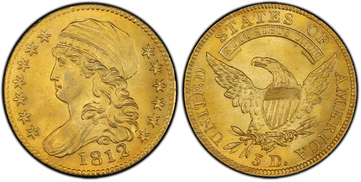 1812 Capped Bust Left Half Eagle. BD-2. Close 5D. MS-65+ (PCGS).